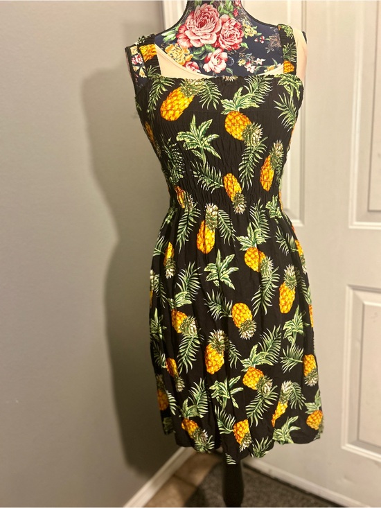Dresses & Skirts - Pineapple Sundress Tropical Smocked Bodice Black Summer Dress Hawaiian Womens S